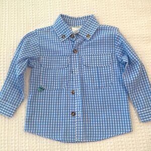 Prodoh Boys Blue and White Check Long-Sleeve Button Down Shirt 2T